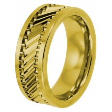 Yellow Gold IP Tungsten Carbide Gear Design Center Wedding Band - Mens Ring